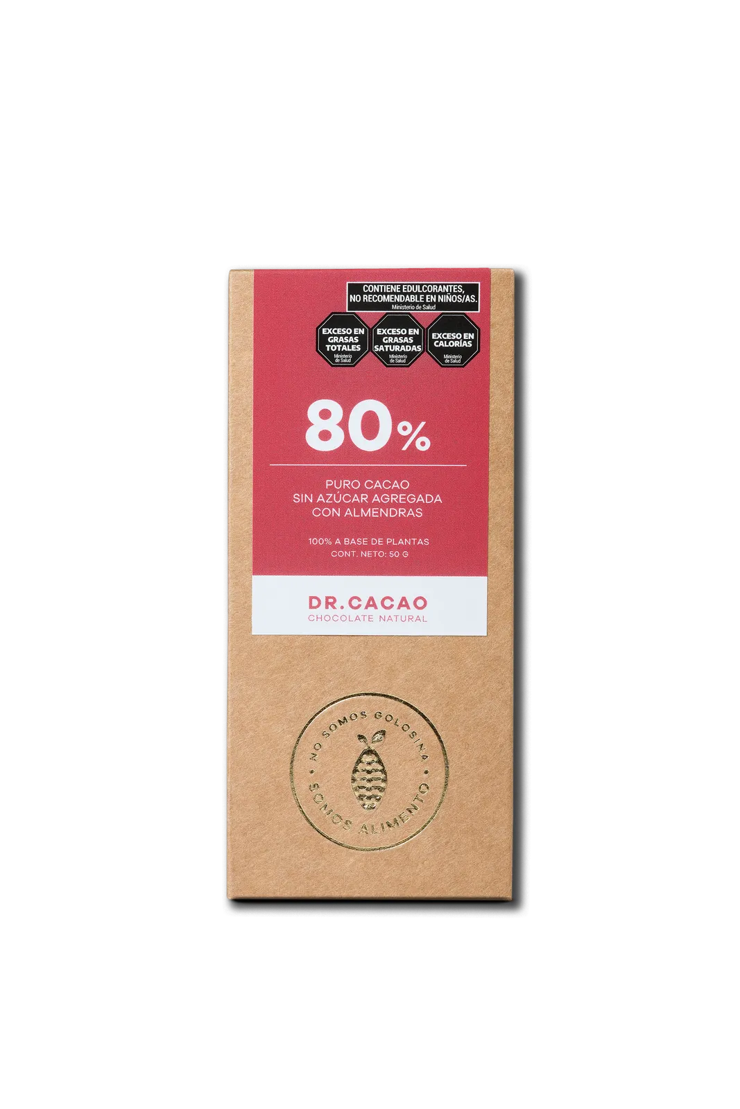 CHOCOLATE 80% CACAO C/ ALMENDRAS  | DR. CACAO x50g
