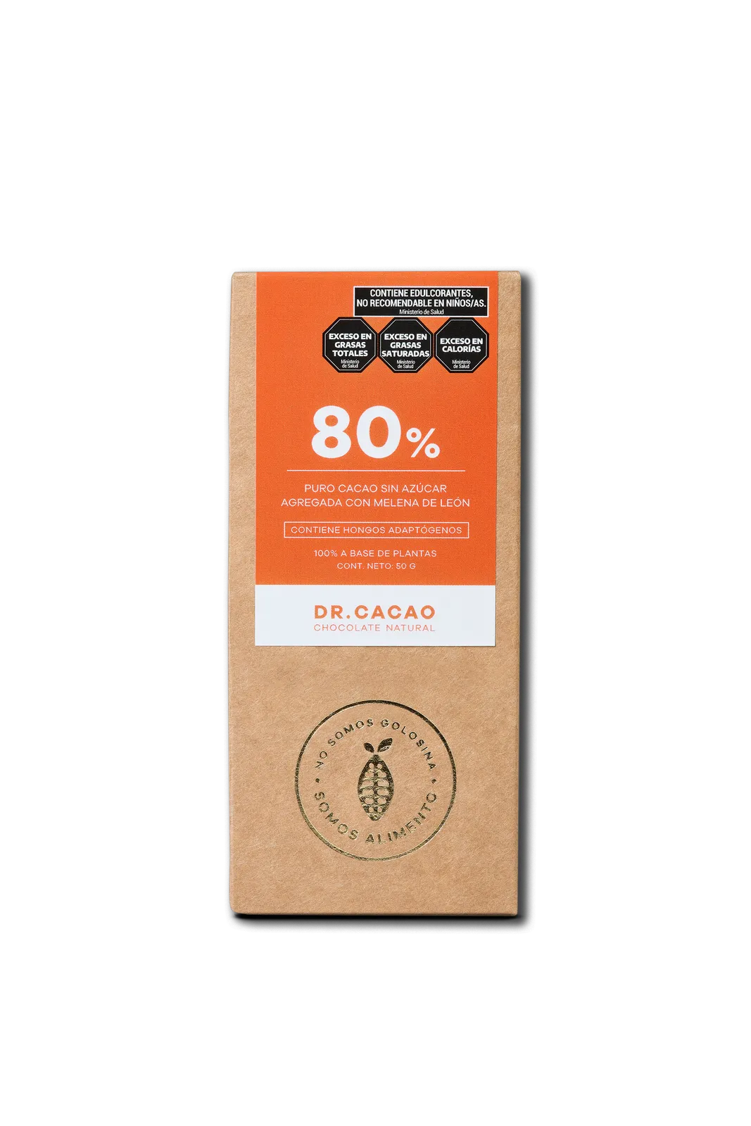 CHOCOLATE 80% CACAO C/ MELENA DE LEON  | DR. CACAO x50g