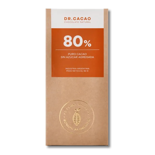 CHOCOLATE 80% CACAO S/AZUCAR AGREGADA | DR. CACAO x50g